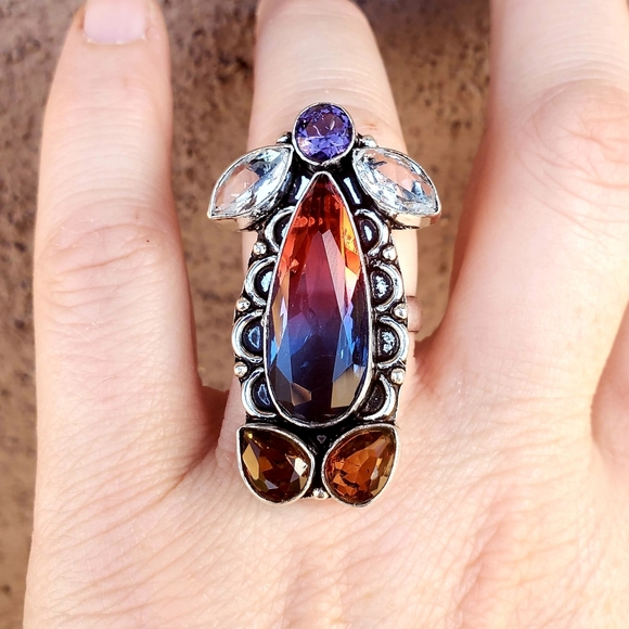 New Bi-Color Tourmaline 925 Silver Statement Ring. - Picture 11 of 12